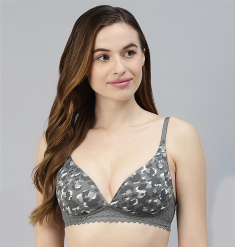 Charcoal Grey Abstract Bra-Lightly Padded Non-Wired